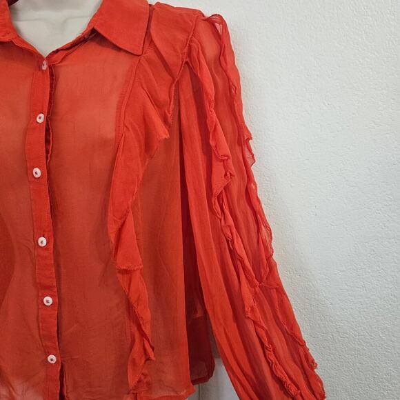 MAEVE ANTHRO Ruffled Buttondown Blouse Orange Size XS - Picture 4 of 8